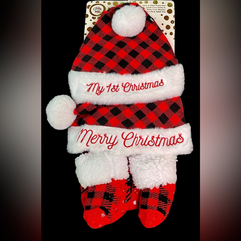 My First Christmas Bootie & Hat Set! Booties & Hat For Baby & Hat For Adult! NWT